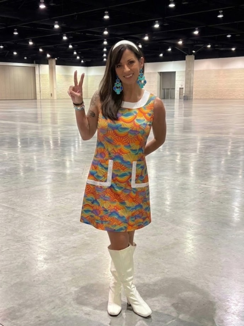 Smak Parlour Retro Mod Shift Dress - Groovy Sun & Cloud Print - Size S/4